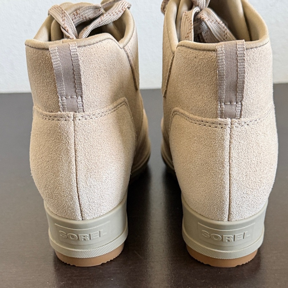 NWOT Sorel Taupe Suede Wedge Lace-Up Ankle Booties. - Picture 7 of 14